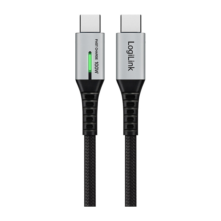 Kabllo USB LogiLink CU0432, USB 3.2 Gen 2x2, USB-C në USB-C, 20 Gbps, 100 W, 4K, LED, 1 m - Zezë 2