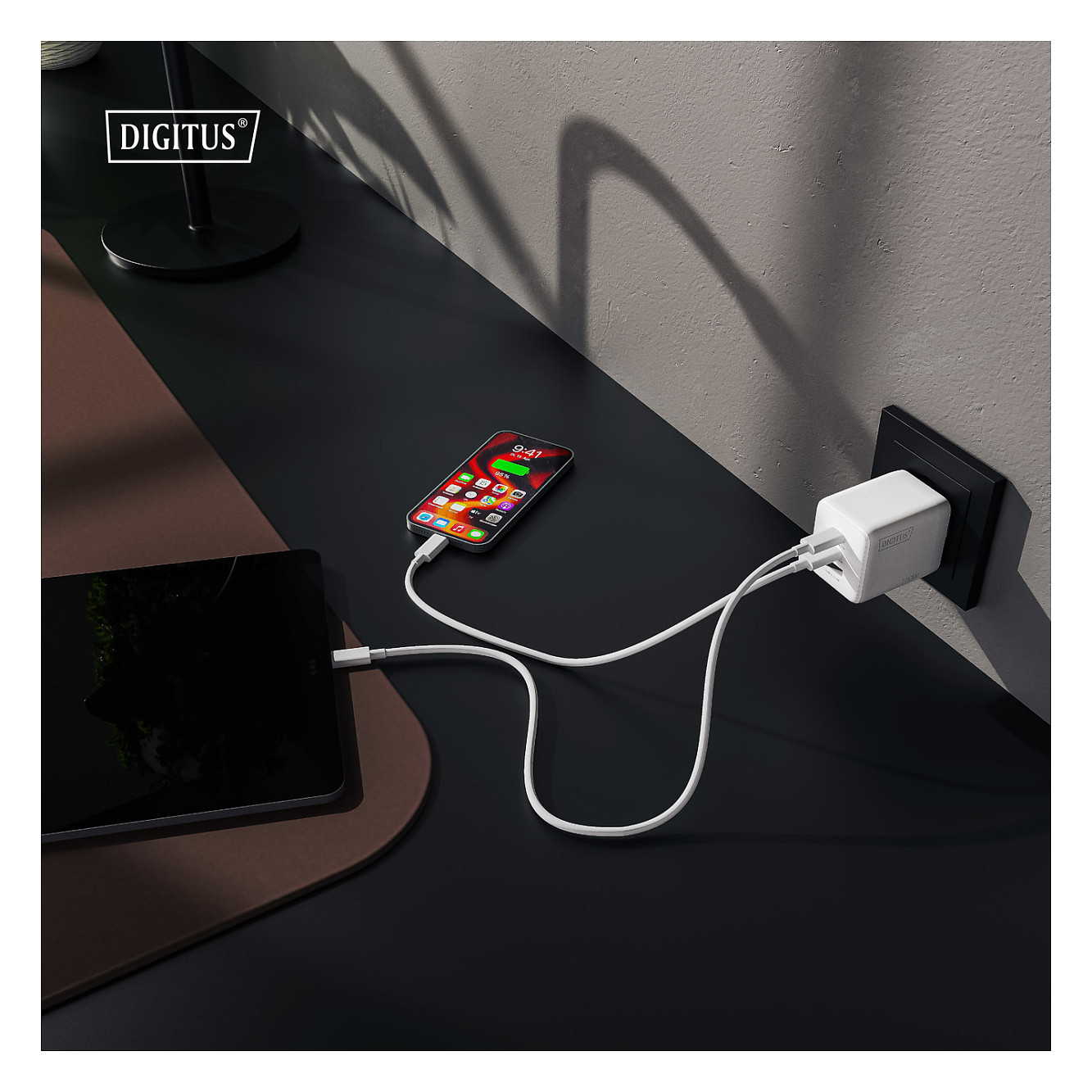 Adapter Digitus DA-10304 / 100W / GaN / 2x USB-C + 1x USB-A / Fast Charging - Bardhë thumbnail 4