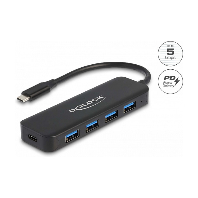 Hub USB DeLOCK 64170 / USB 5 Gbit/s / 4x USB-A / USB-C / Power Delivery 85W / 0.15 m - Zezë 2