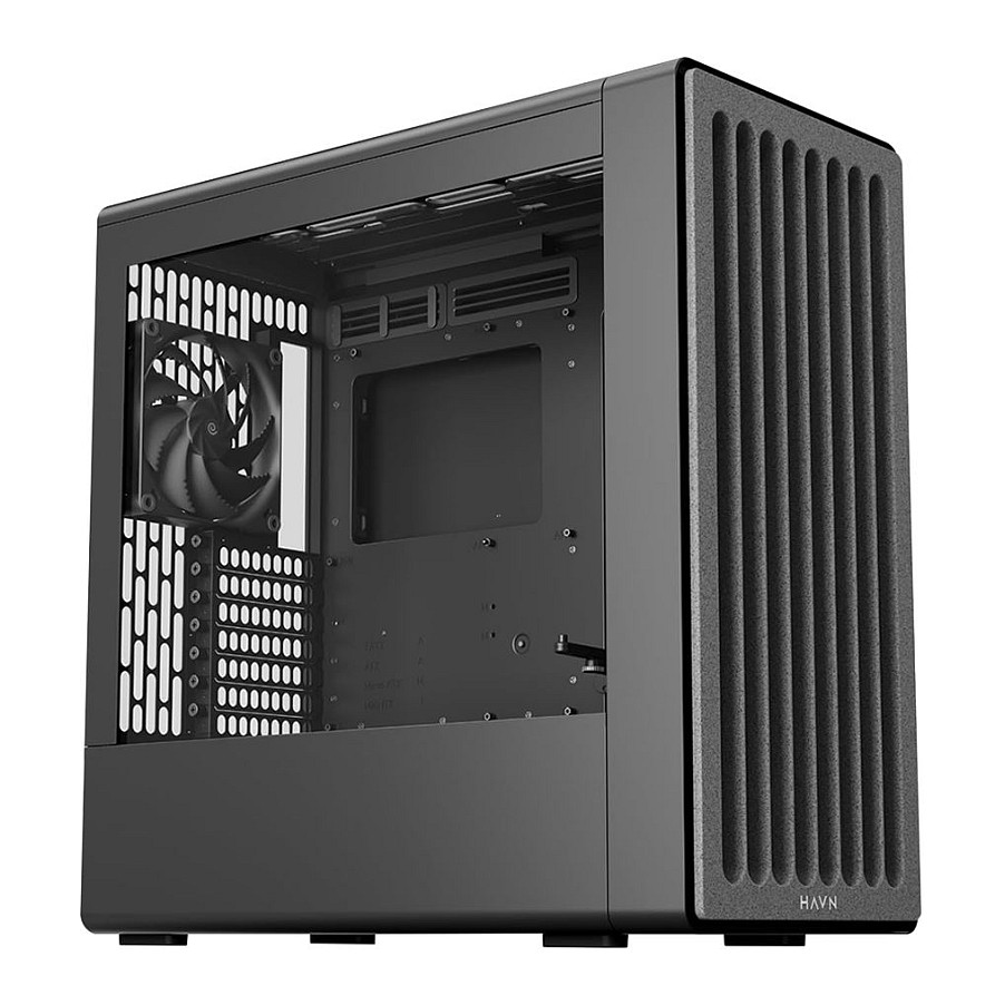 Kasë HAVN BF 360 / E-ATX Mid-Tower / 2xUSB Type-A + USB Type-C / Xham i Temperuar + Panel Mesh – Zezë