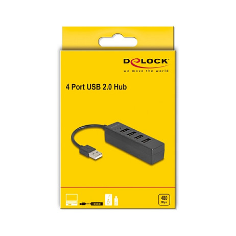 Hub DeLOCK 64334 , 4x USB-A Femër , USB 2.0 , 480Mbps , USB-A Mashkull , 12.5cm - Zezë 2