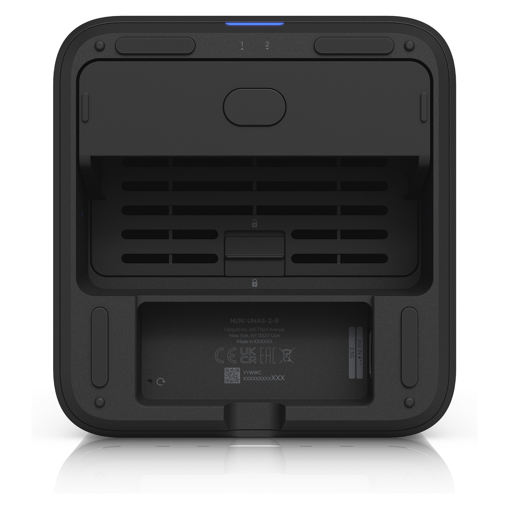 Ubiquiti UniFi UNAS-2-B – 2-Bay NAS, 2x SATA HDD, RAID 1, 2.5GbE, USB-C, PoE++, UniFi Drive Private Cloud 6