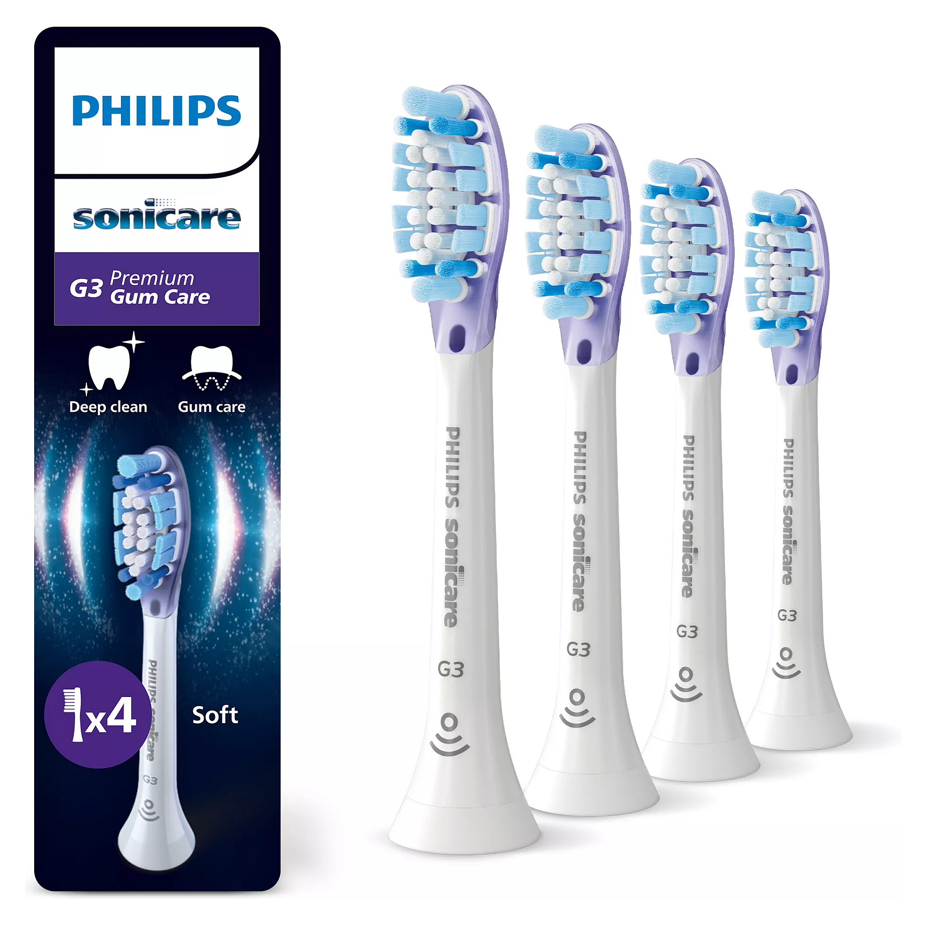 Koka zëvendësuese për furçë dhëmbësh Philips Sonicare C3 Premium Plaque Defence HX9044/87 / BrushSync / Click-On / Medium-Soft / 4 Copë – Bardhë 3