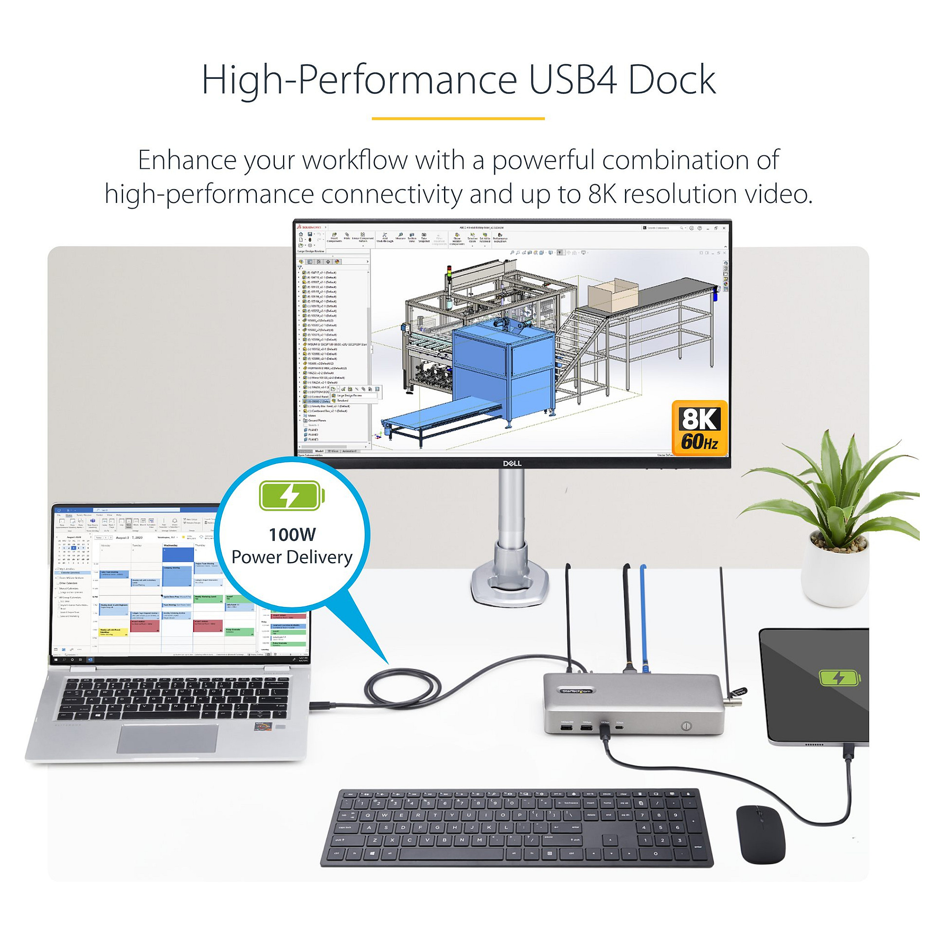 Docking Station USB4 StarTech Dual 4K Dock / 100W PD / 3xUSB-A / 2xUSB-C / 2xHDMI – Argjend thumbnail 2