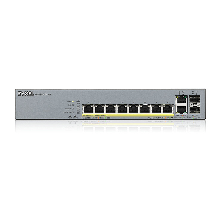 Zyxel GS1350-12HP Smart Managed PoE+ Switch | 8x Gigabit PoE+ | 2x Gigabit SFP Uplink | 130W PoE Budget thumbnail 2
