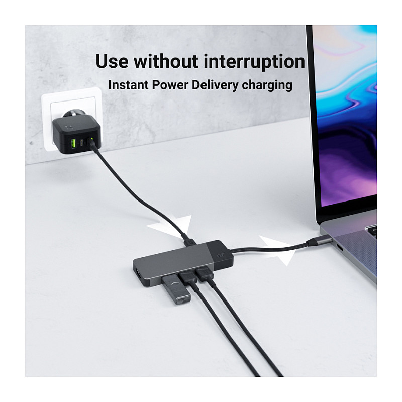 Qendër USB-C Green Cell HUBGC01, 7-në-1, 4K 60Hz, 85W, i hirtë 6