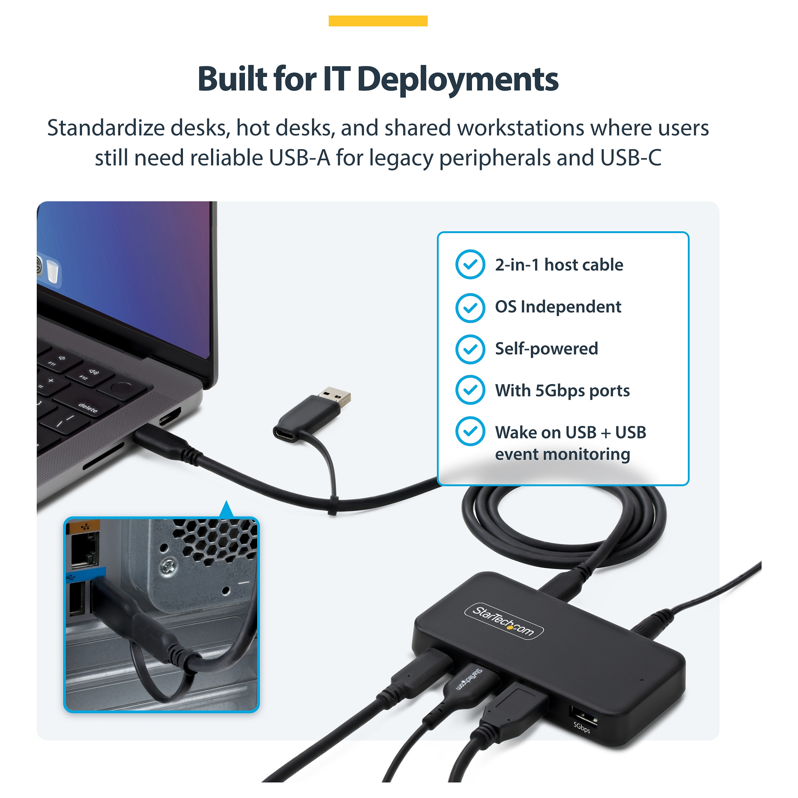 Hub StarTech.com 311UE-USB-HUB, 3x USB-A, 1x USB-C, 5Gbps, 36W - Zezë 8