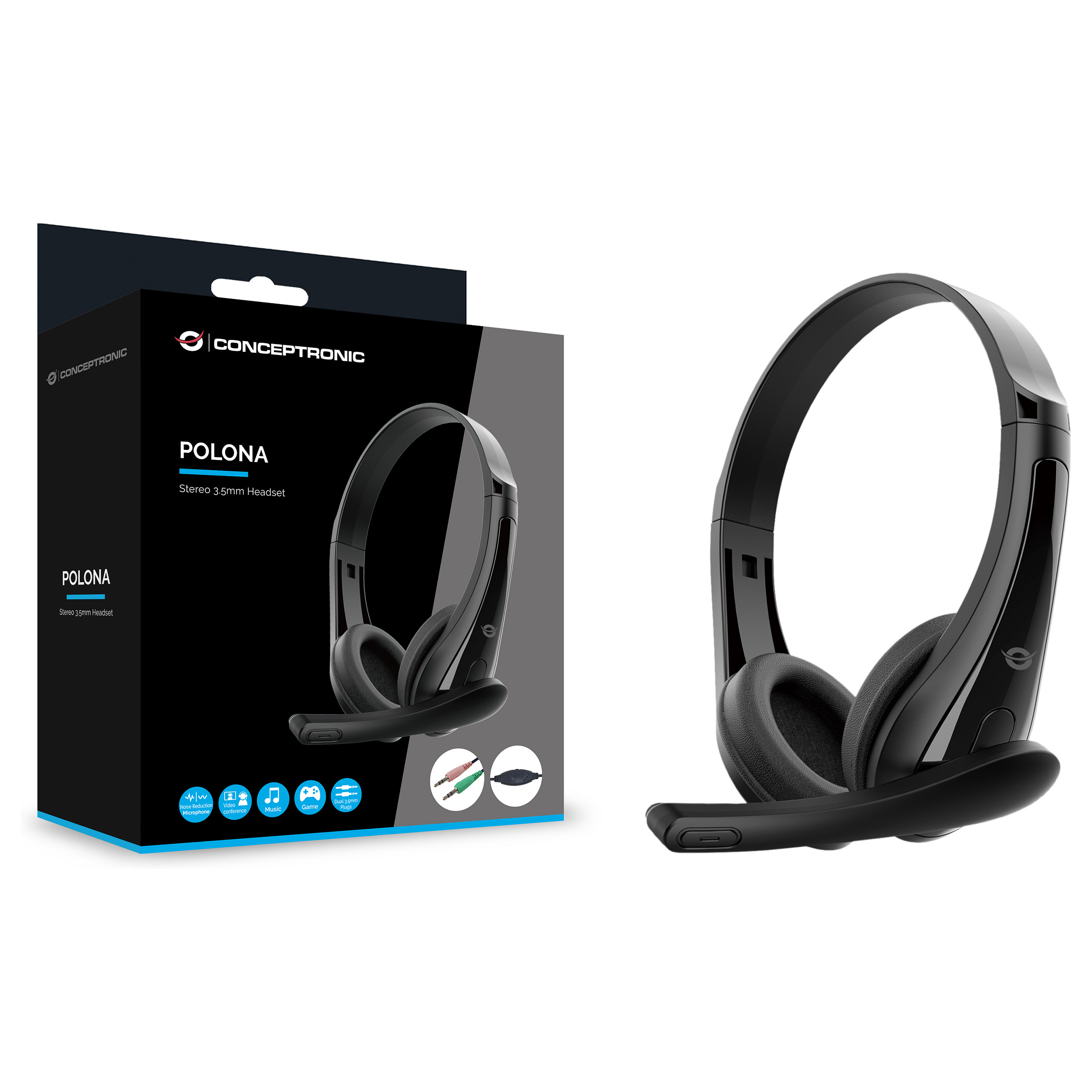 Kufje me kabllo Conceptronic / Stereo On-Ear / 2x 3.5 mm / Mikrofon me reduktim zhurme / 1.8 m – Zezë 6