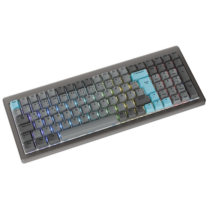 Tastierë Gaming Ducky Cushion 98, 96%, Mekanike, Wireless & Wired, Shush Green, RGB, Hot-Swap, DE-Layout - Gri, Blu