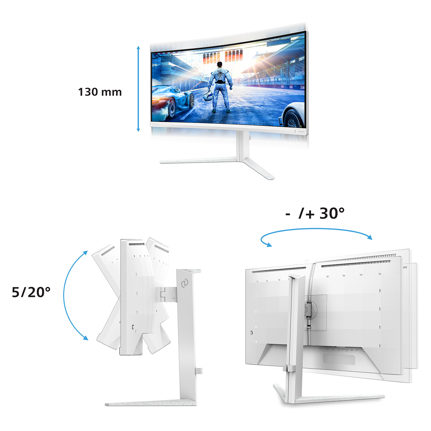 Monitor Gaming Philips 34M2C5601QA/00, 34", UWQHD Fast VA Curved, 200Hz, 1ms, 2xHDMI+DP+USB-C+USB - Bardhë 9