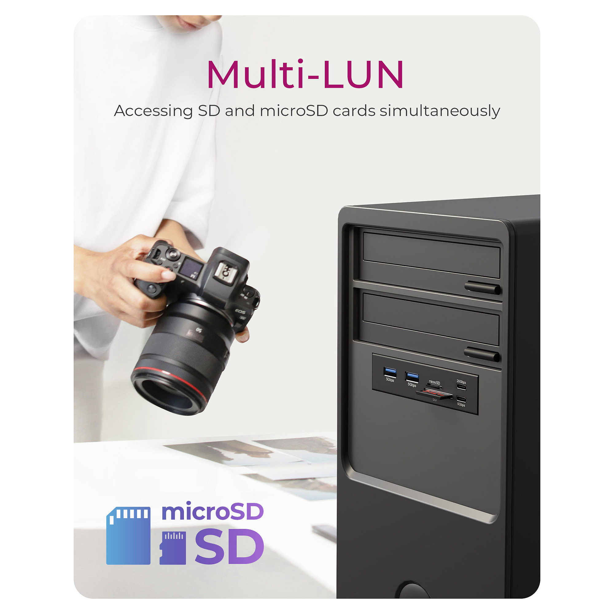 Hub ICY BOX IB-HUB1419-i3, 2x USB-A, 2x USB-C, SD, microSD, 20Gbps, 3.5" - Zezë 3