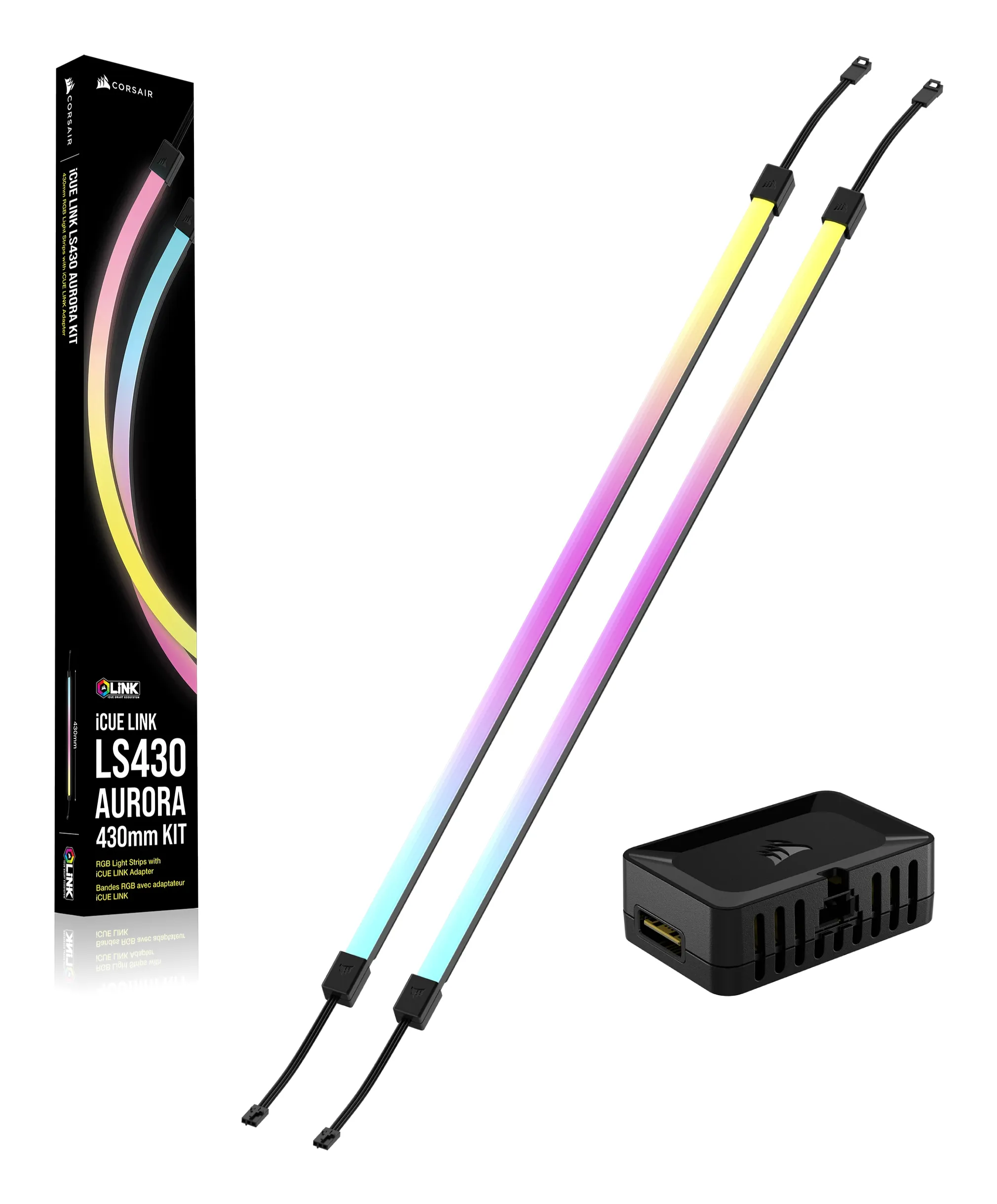 Shirita Ndriçimi RGB Corsair iCUE LINK LS430 Aurora, 2x430mm, Montim Magnetik, iCUE LINK - Zezë