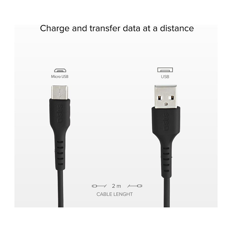 Kabllo SBS TECABLEMICRO2K / USB-A → Micro-USB B / USB 2.0 / 2m – Zezë thumbnail 3
