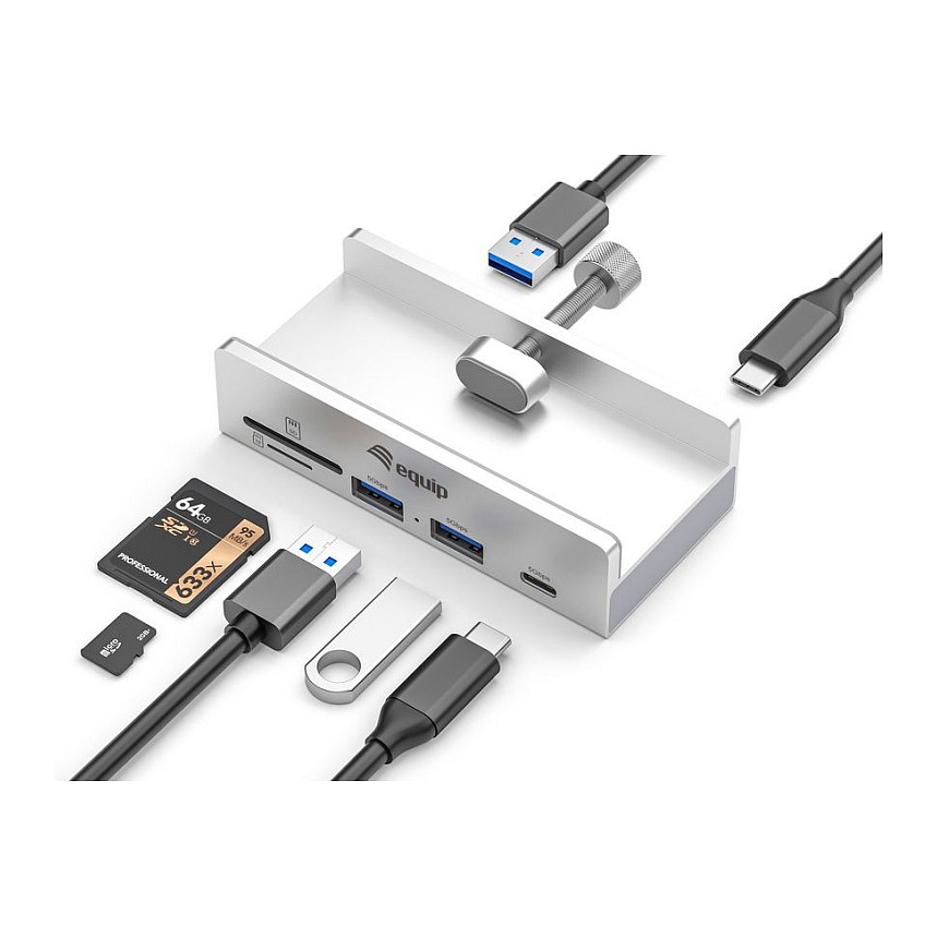 Hub Equip 128968, 2x USB-A, 1x USB-C, SD, microSD, USB 3.2 Gen 1, 5Gbps - Gri 2