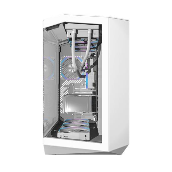 Kasë Darkflash DY470 / ATX Mid-Tower / Panoramic 3-Sided Glass / 4x120mm ARGB / USB Type-C – Bardhë 2