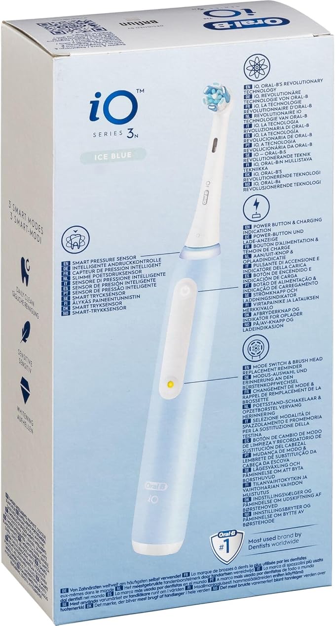 Furçë dhëmbësh elektrike Oral-B iO Series 3, 3 mënyra, Sensor presioni, Bateri Li-Ion - Blu e çelët, Bardhë 2
