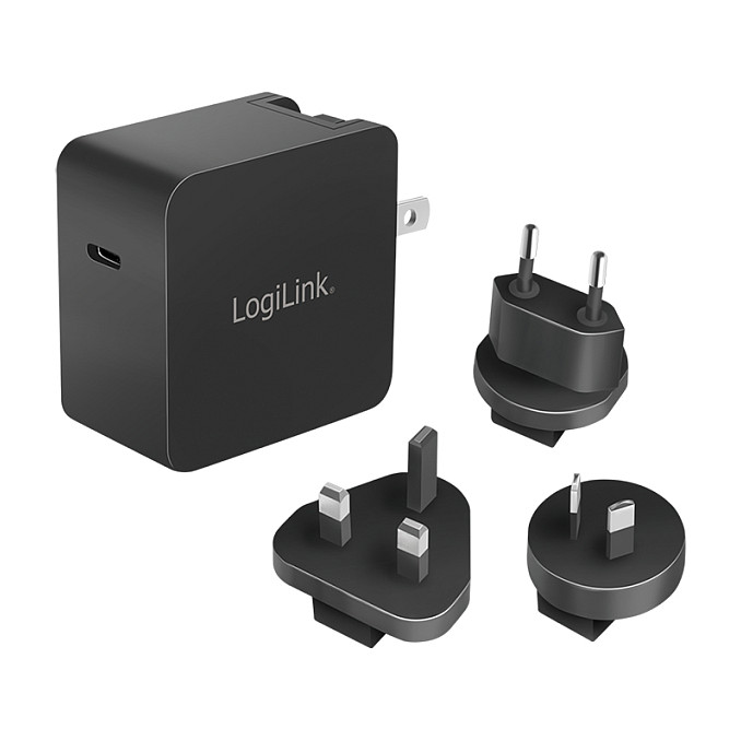 Karikues LogiLink PA0302, USB-C, GaN, 65 W, PD 3.0, adaptorë ndërkombëtarë - Zezë
