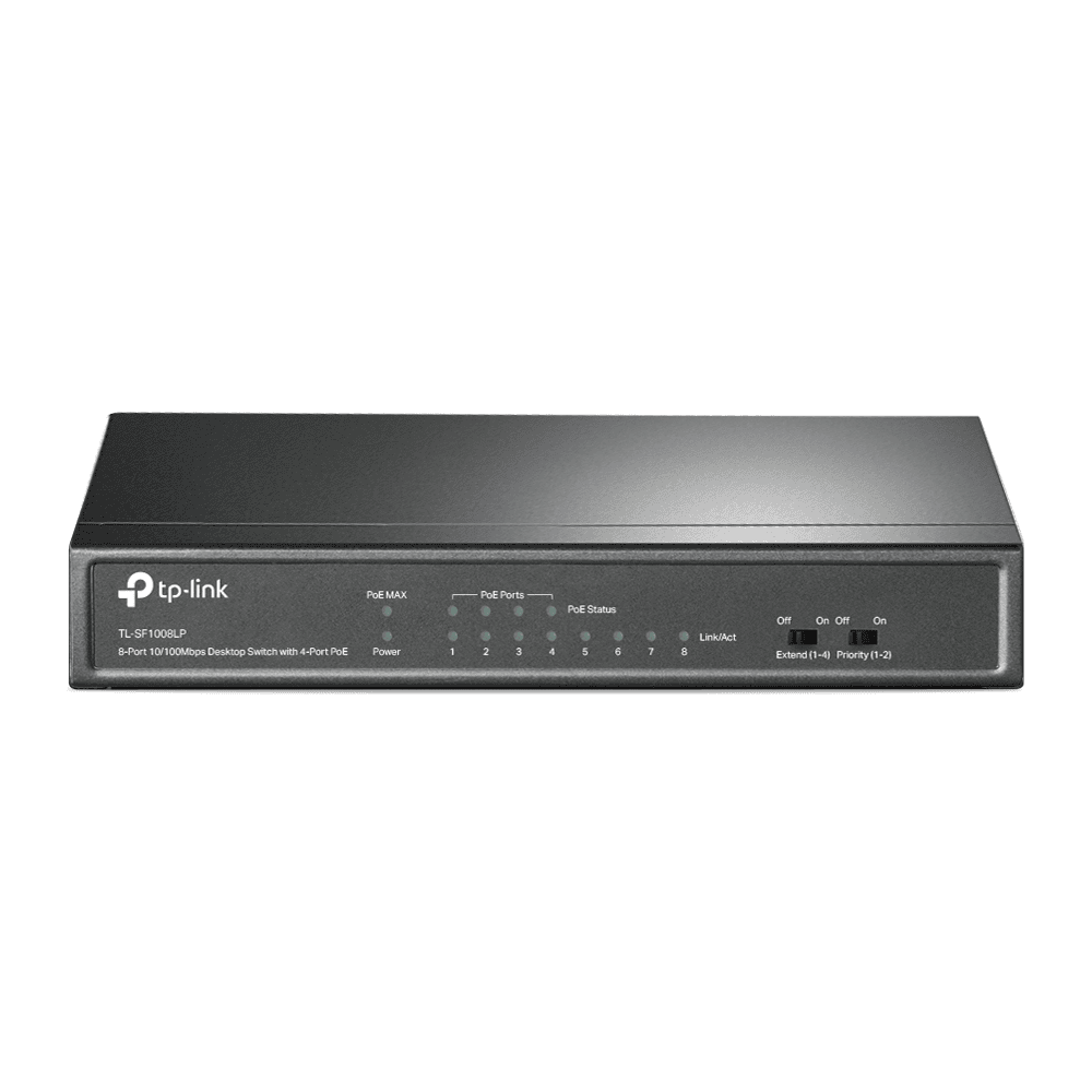 TP-Link TL-SF1008LP 8-Port Fast Ethernet PoE+ Desktop Switch – 8x RJ45 10/100Mbps, 4x PoE+, 41W, Plug & Play, Zezë