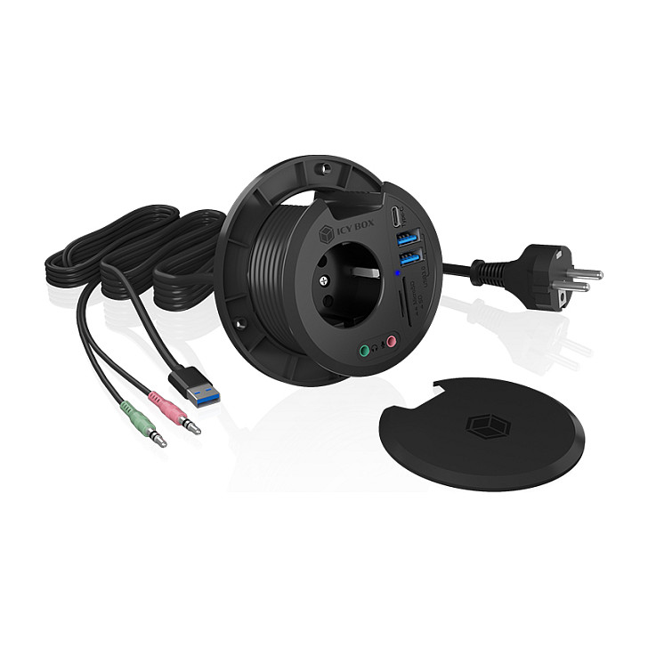 Hubs ICY BOX IB-HUB1430-CR, USB 3.2 Gen 1, 2x USB-A, 1x USB-C, SD/microSD, Audio 3,5mm, Prizë 230V - Zezë 2
