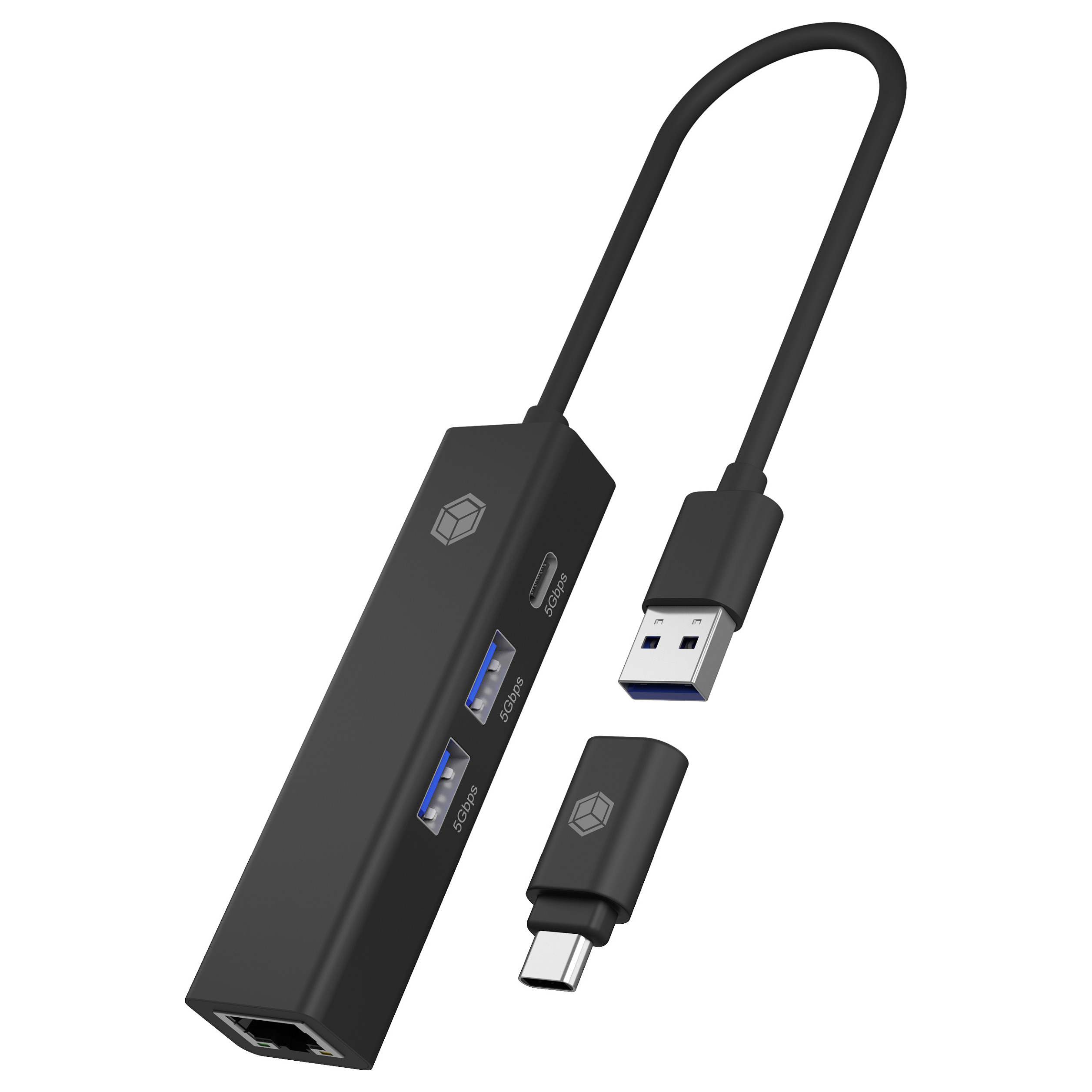 Hub USB ICY BOX IB-HUB1439-LAN, 4-në-1, 2x USB-A 3.2 Gen 1, USB-C 3.2 Gen 1, RJ45 Gigabit, 5Gbps - Zezë 5