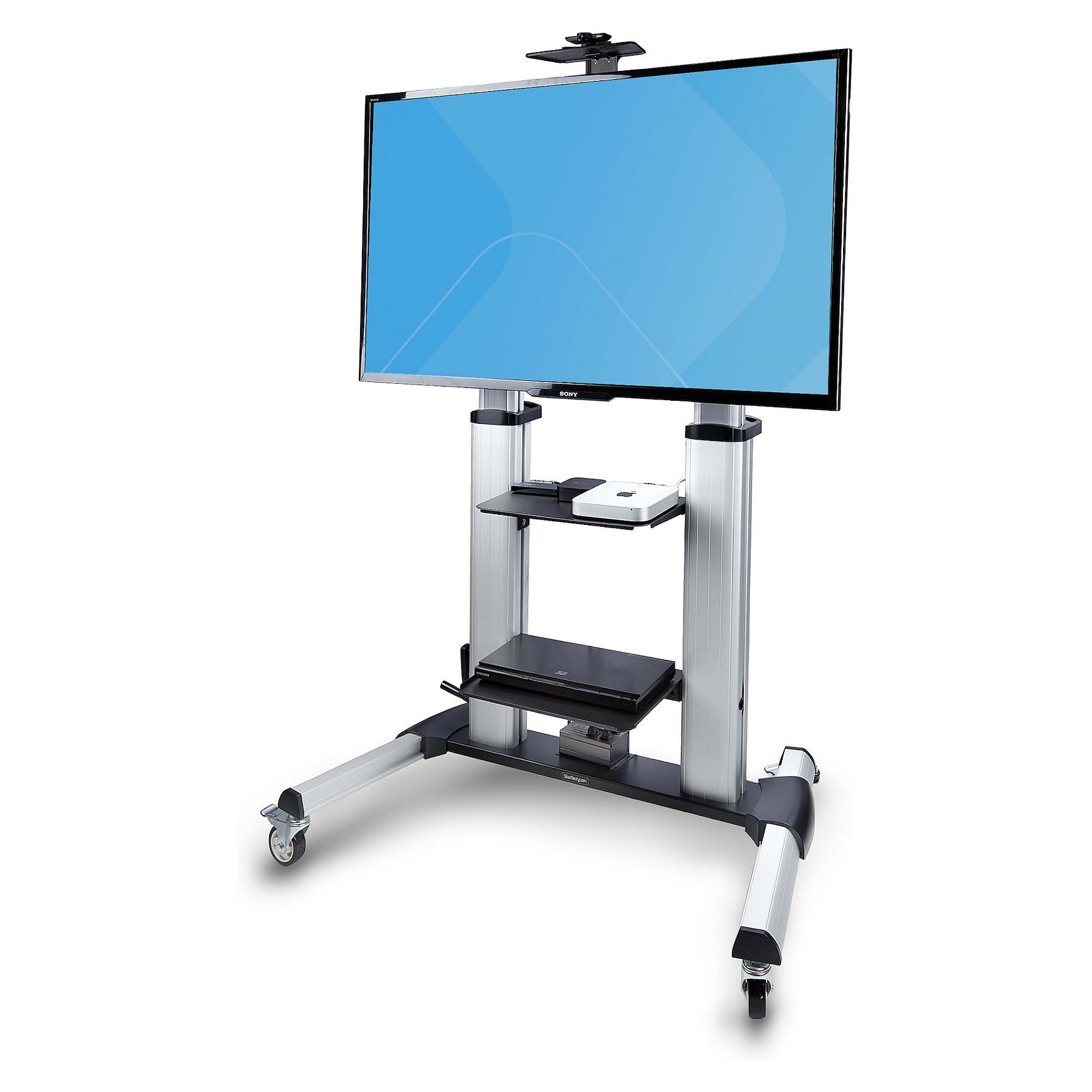 Mbajtëse për TV StarTech.com / 60–100" / deri 100kg / VESA 200x200–1000x600 / Lartësi e Rregullueshme / Me Rrota - Zezë/Argjend 3