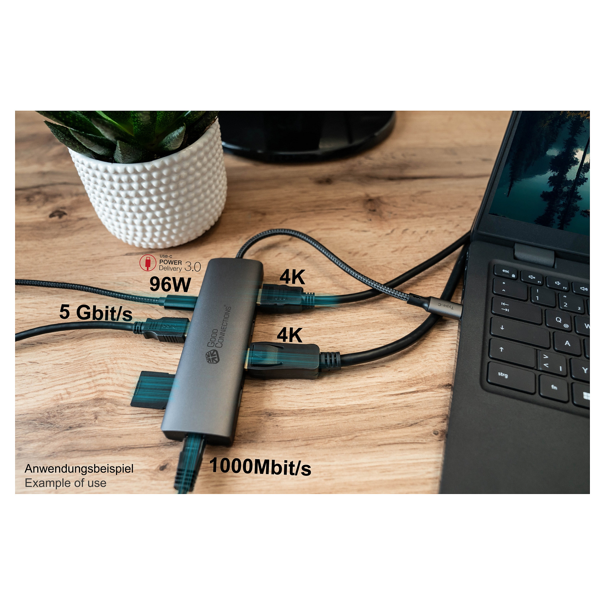 Hub USB Good Connections HUB-C001A / USB-C / 3x USB-A / 2x HDMI 2.0 + DisplayPort / RJ45 Gigabit / SD + MicroSD / Power Delivery 96W / 0.2 m - Hiri 5