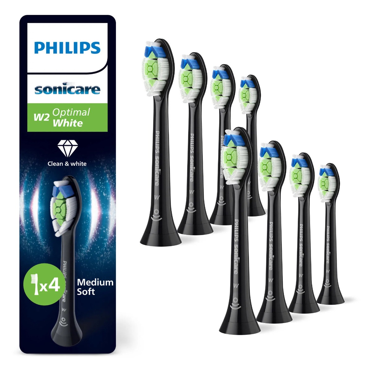 Koka zëvendësuese për furçë dhëmbësh elektrike Philips Sonicare W2 Optimal White HX6068/88 / BrushSync / Click-on / 3 Muaj / 8 Copë - Zezë