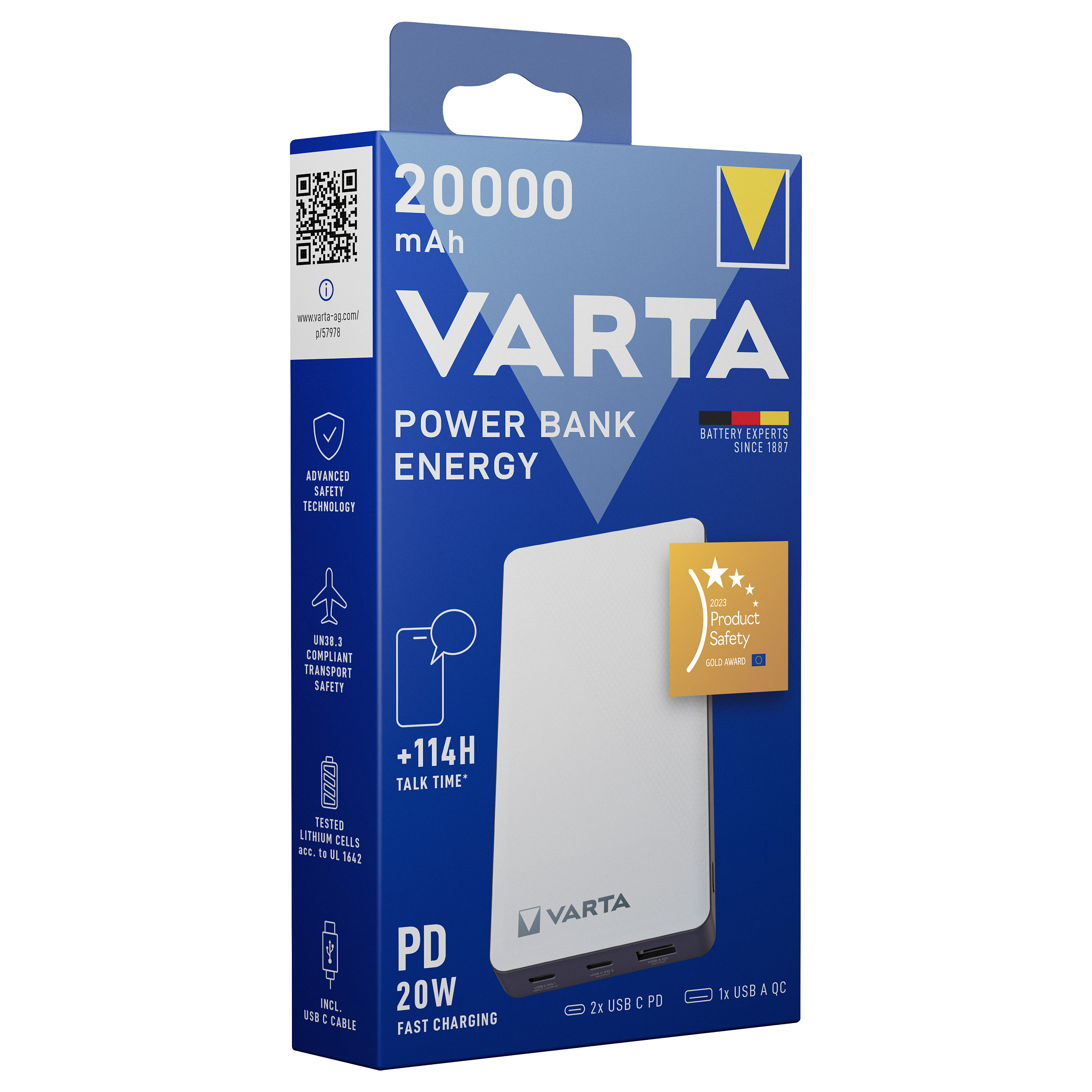 Powerbank VARTA Energy / 20000mAh - Bardhë thumbnail 6