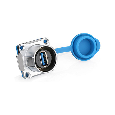 Lidhës USB Good Connections IC01-24U302, USB 3.0 Type-A, Femër në Femër, M24, IP65/IP67 - Blu/Argjend 3