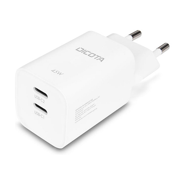 Adapter DICOTA D32182, 2x USB-C, 45W, GaN, Power Delivery 3.0, EU - Bardhë 2