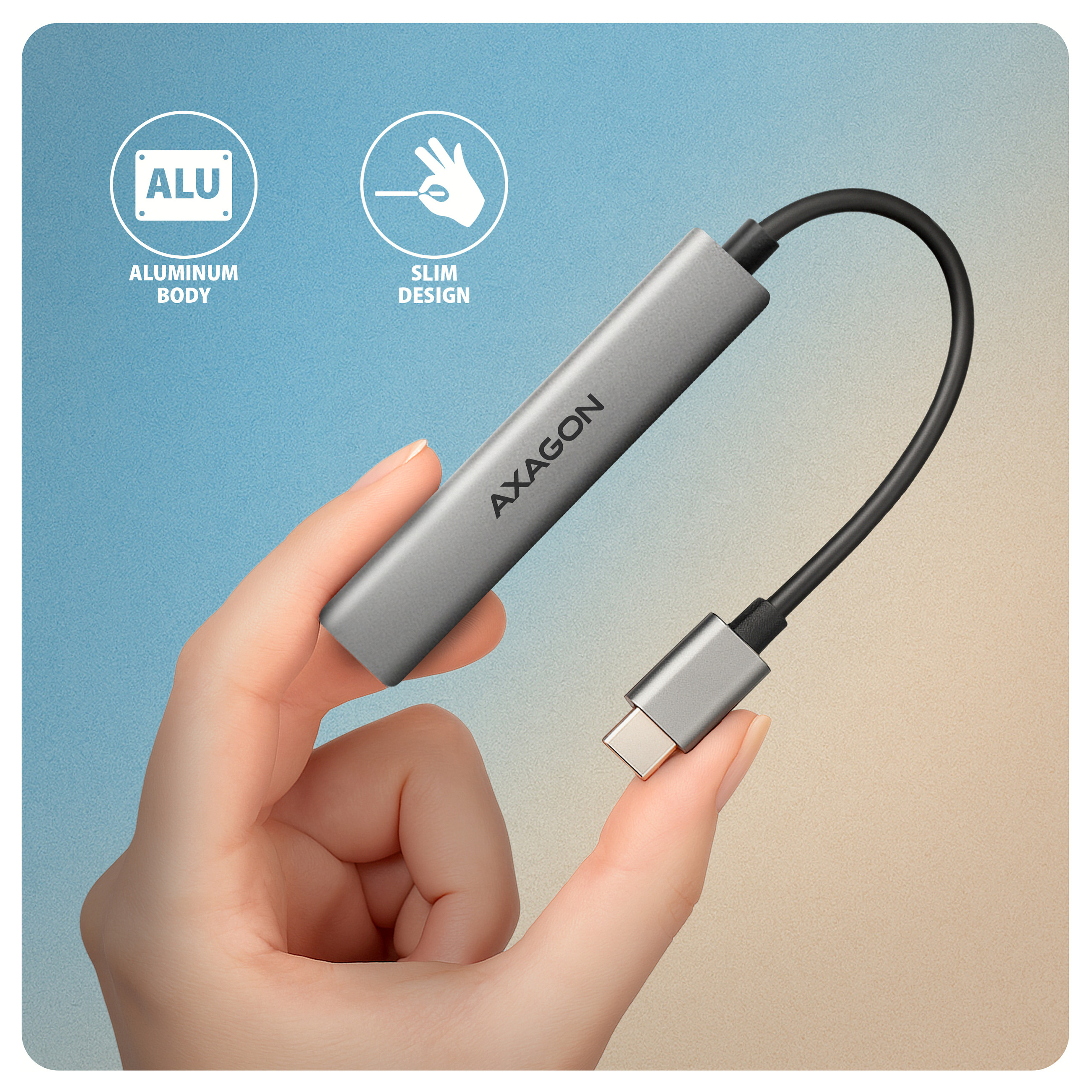 Hub USB-C AXAGON HUE-STC, 1x USB-A 5Gbps, 2x USB-A 480Mbps, 1x USB-C 480Mbps, kabllo 12 cm - Hiri 5