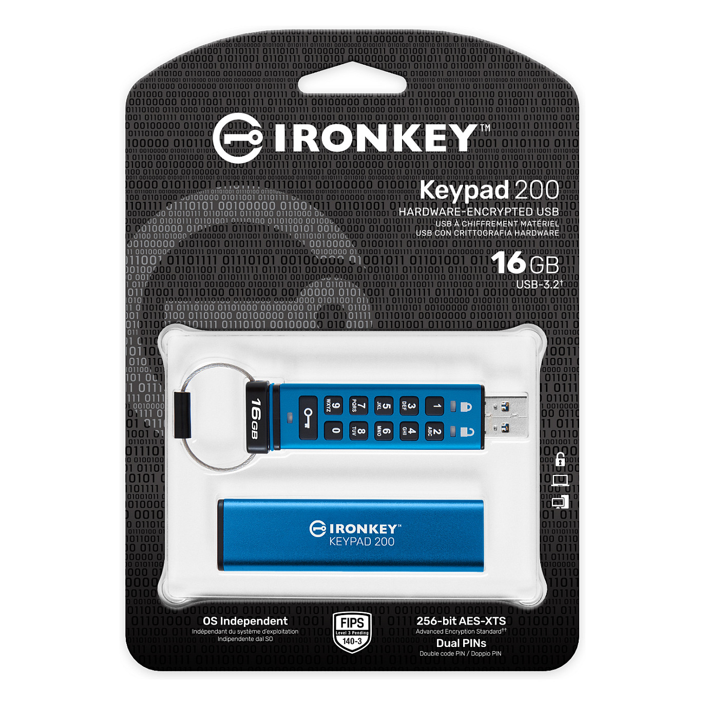 USB Flash Drive / Kingston / IronKey Keypad 200 / 16GB / Blu thumbnail 3