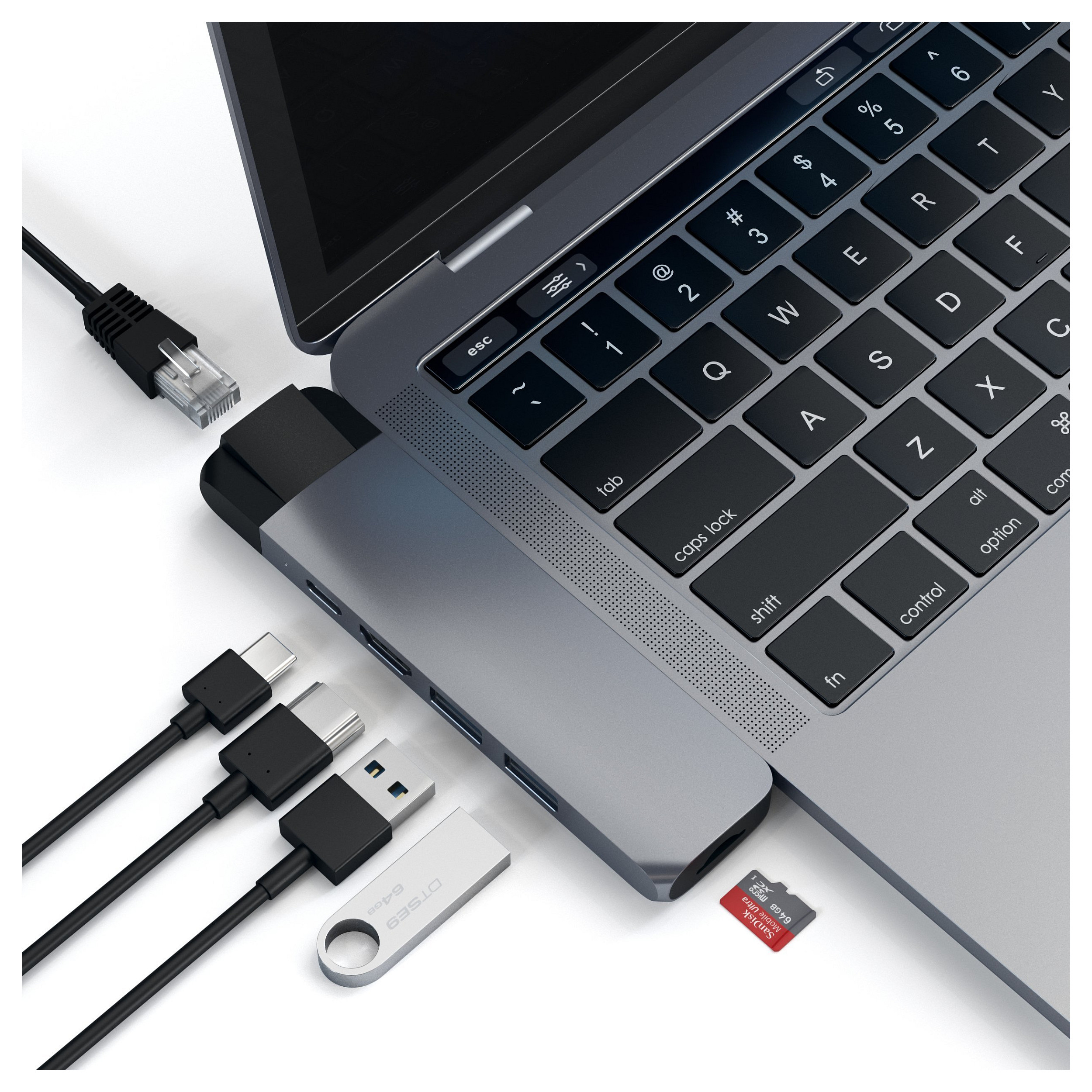 Hub USB-C Satechi ST-TCPHEM, 2x USB-A, USB-C, HDMI 4K, Ethernet Gigabit, microSD, PD 87W - Hiri 3