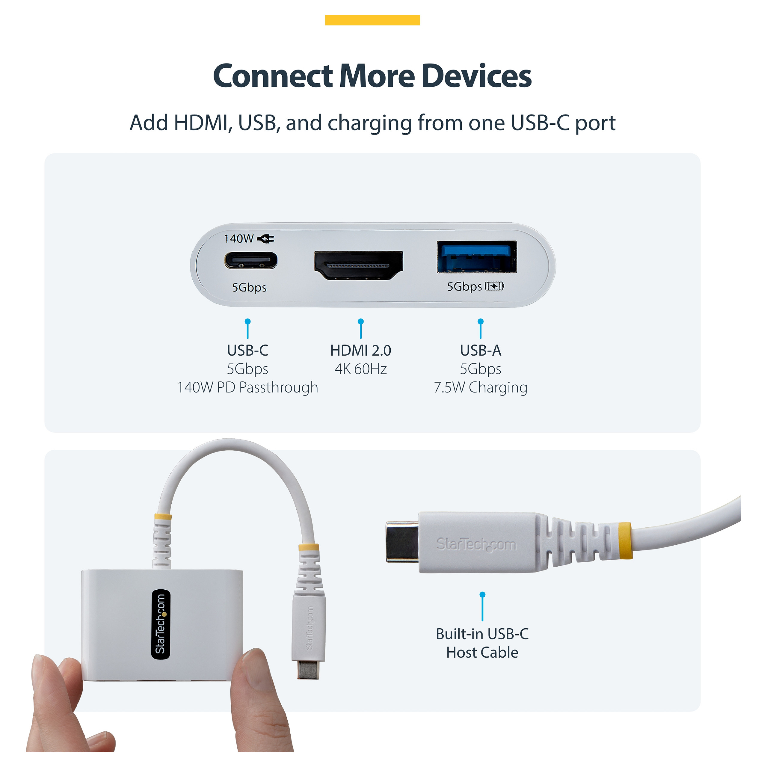 Hub StarTech.com 168W-USBC-MULTIPORT / 1x USB-A / 1x USB-C / HDMI / 140W PD – Bardhë 10