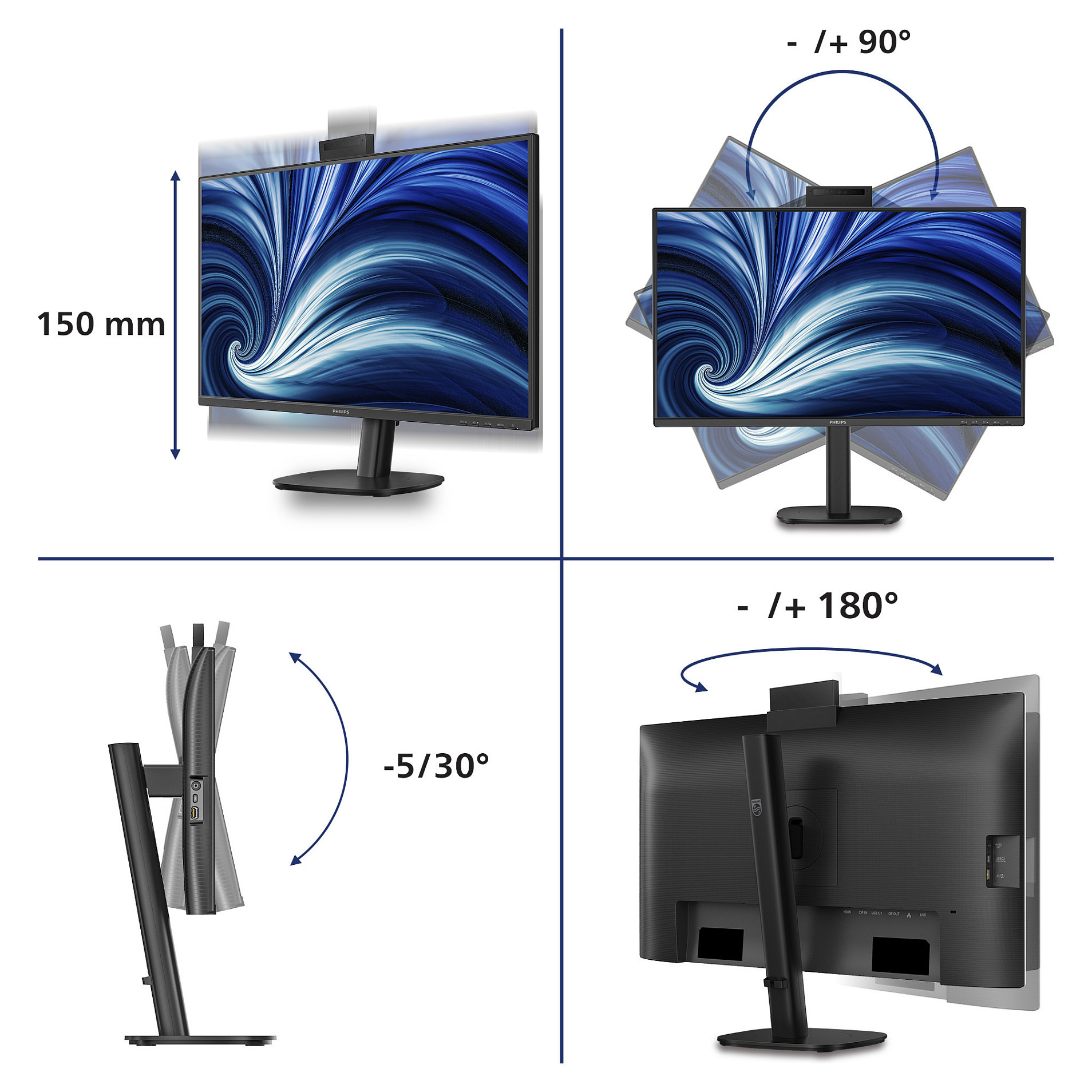 Monitor Philips 27B2U3601H / 27"/ Quad HD IPS LCD / 120Hz / 4ms / HDMI+USB-C+DP - Zezë thumbnail 4