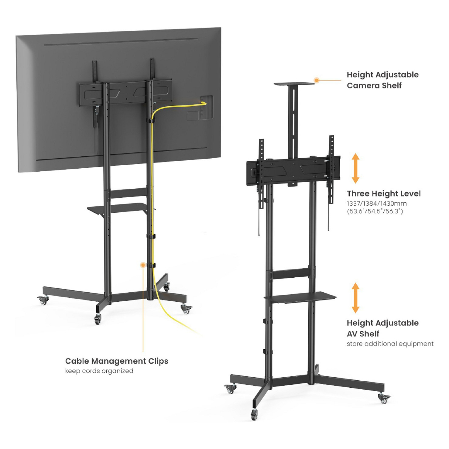 Mbajtëse për TV Equip 650636 , 37–70" , deri 70kg , me rrota , lartësi e rregullueshme , e pjerrët , VESA 100x100–600x400 - Zezë 6