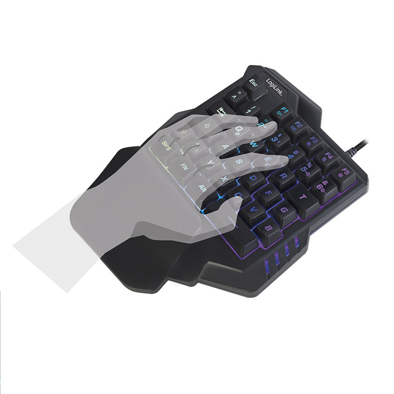 Tastierë Gaming LogiLink ID0181 / One-Hand / Mini / Wired / USB / Rainbow LED / 2 Taste të Programueshme - Zezë 5