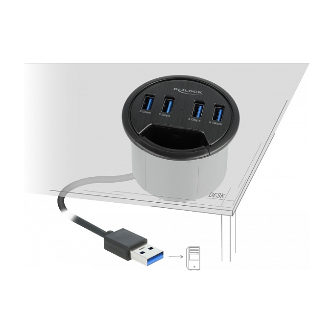 Hub USB DeLOCK 64153 / USB 3.2 Gen 1 / 4x USB-A / 5 Gbit/s / Montim në Tavolinë / 1.5 m - Zezë 2