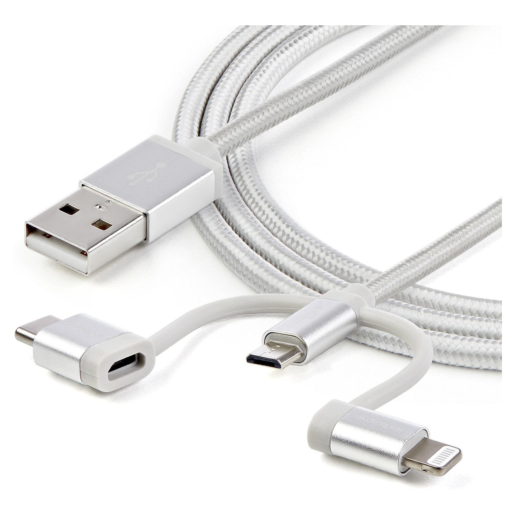 Kabllo USB StarTech.com LTCUB1MGR / USB-A në Lightning + USB-C + Micro-USB / 1m / USB 2.0 / 480Mbps - Argjend thumbnail 6