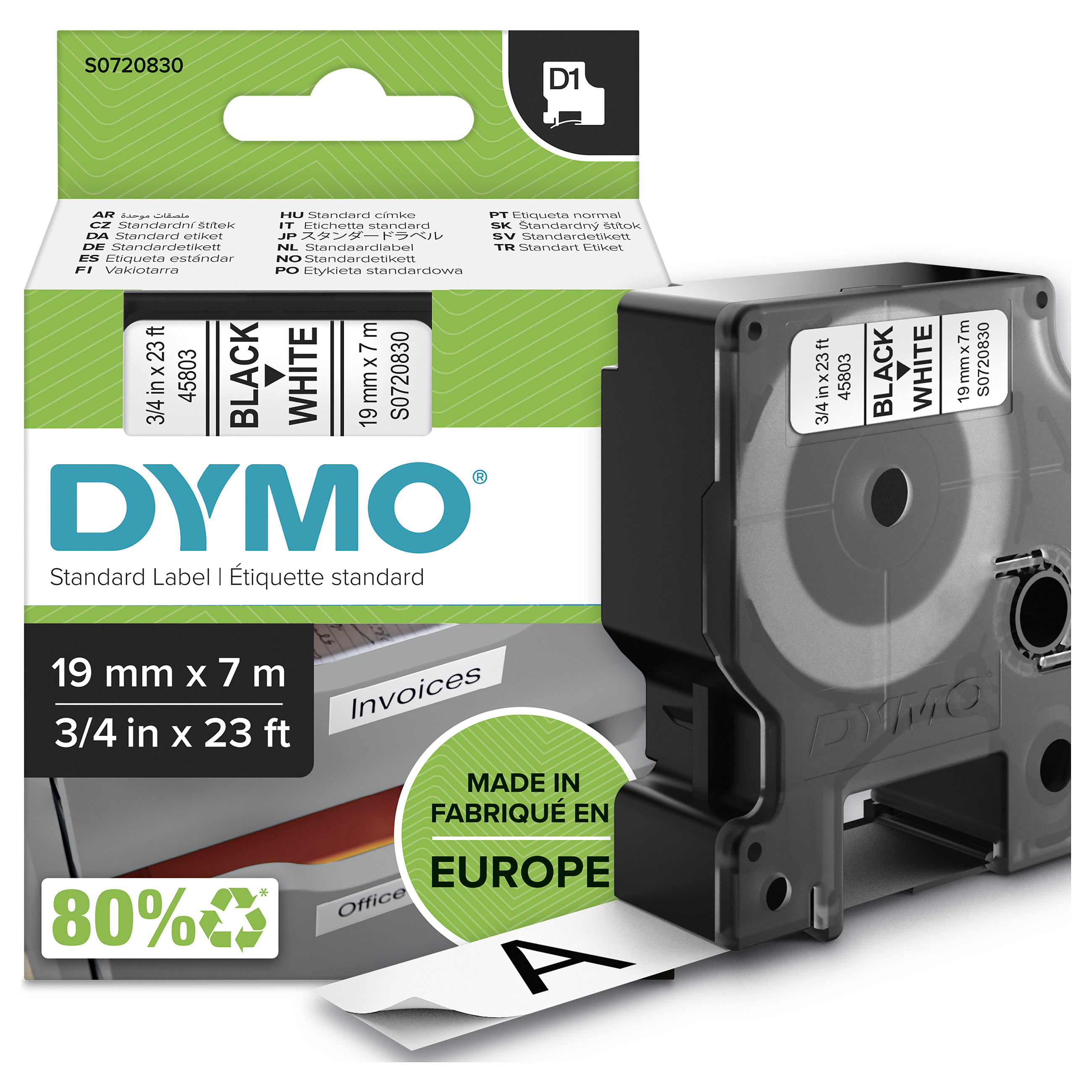 Shirit për Printer DYMO Rhino 18508 / Poliester / 9 mm × 5.5 m / Ngjitës Permanent / Shkrim i Zi mbi Transparent 3