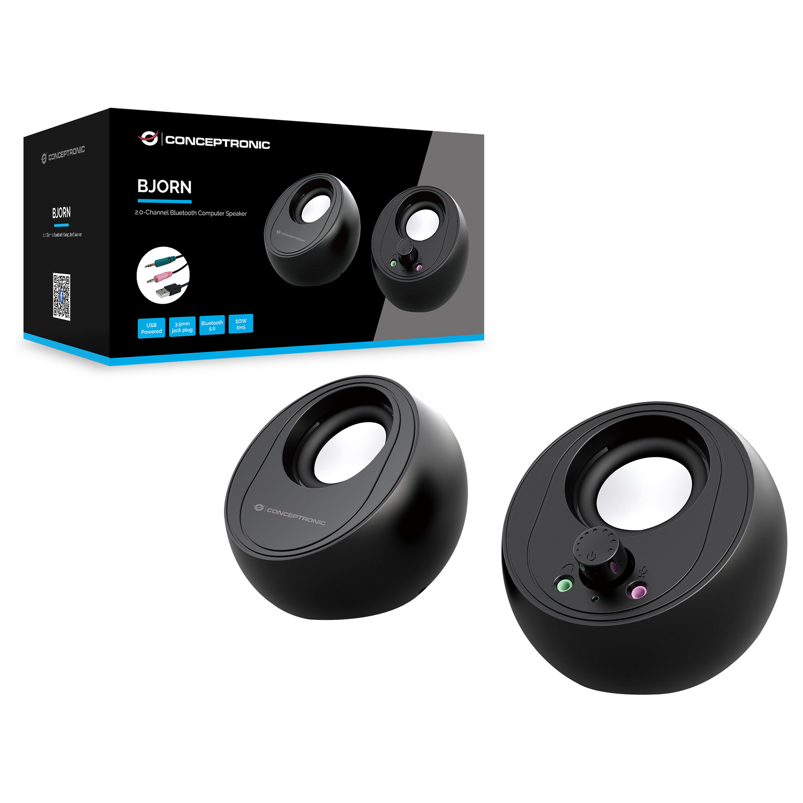 Altoparlantë Conceptronic BJORN01B, 2.0, 10W RMS, Bluetooth 5.0, 3.5mm, Mikrofon - Zezë 3