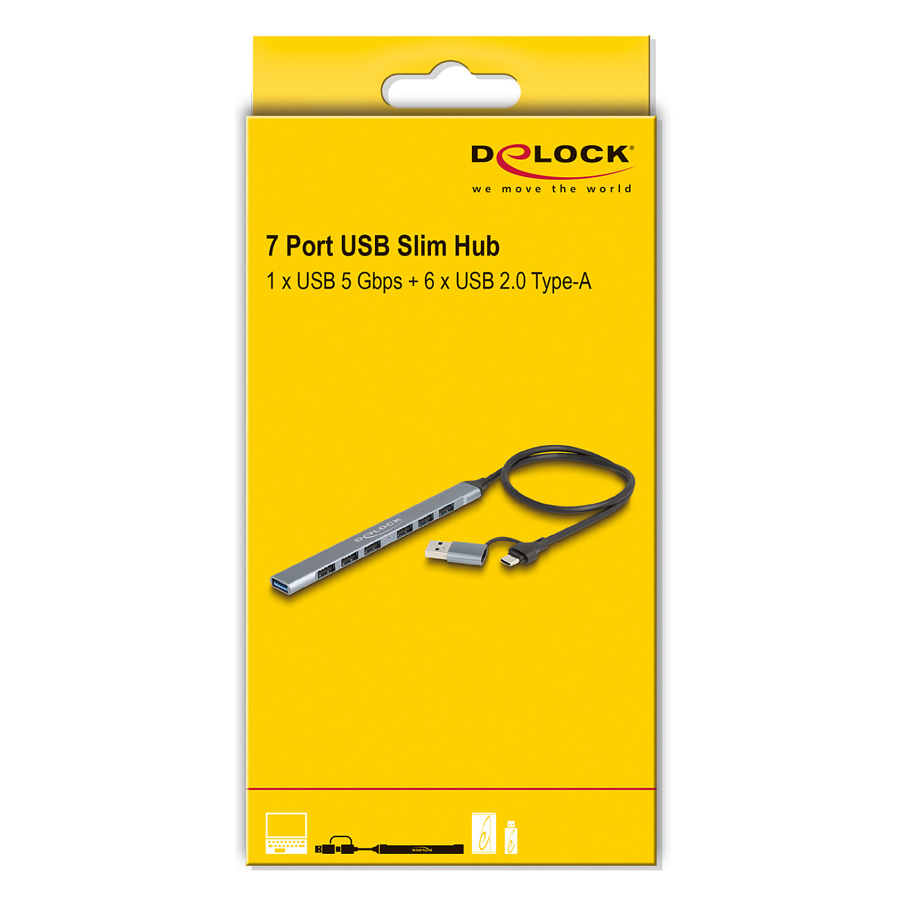Hub USB DeLOCK 64273 / 7 Porta / 1× USB-A 5 Gbps + 6× USB-A 2.0 / USB-C + USB-A / 0.5 m - Gri 4