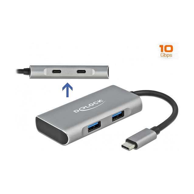 Hub USB DeLOCK 63260 / USB 10 Gbit/s / 2x USB-A + 2x USB-C / USB-C / Aluminium / 0.12 m - Gri 2