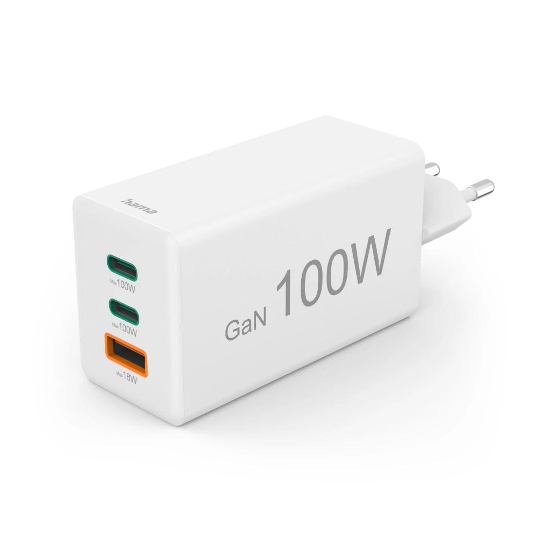 Adapter Rryme Hama 00201997 / USB-C / USB-A / 100W / GaN / Power Delivery - Bardhë
