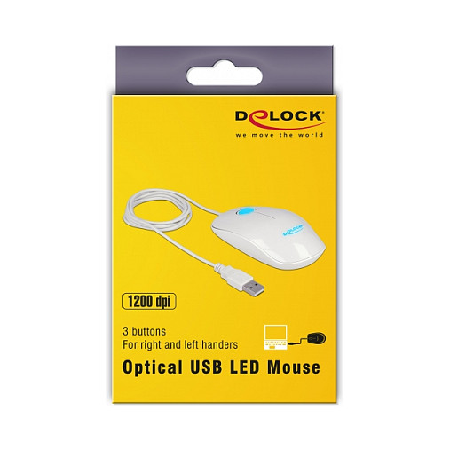 Maus me kabllo Delock Optike 3-Butona LED USB Type-A – Bardhë/Blu thumbnail 4
