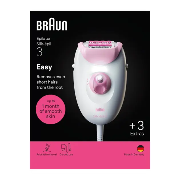 Makinë Depilimi Braun Silk·épil 3 SE3-033, 2 Shpejtësi, Me Kabllo, Për Përdorim të Thatë - Rozë, Bardhë 2