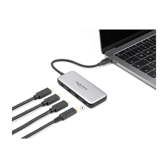 Hub USB DeLOCK 64261 / USB Type-C / 4 Porta / USB 10 Gbps / PD 85 W / 15 cm - Zezë/Gri 3