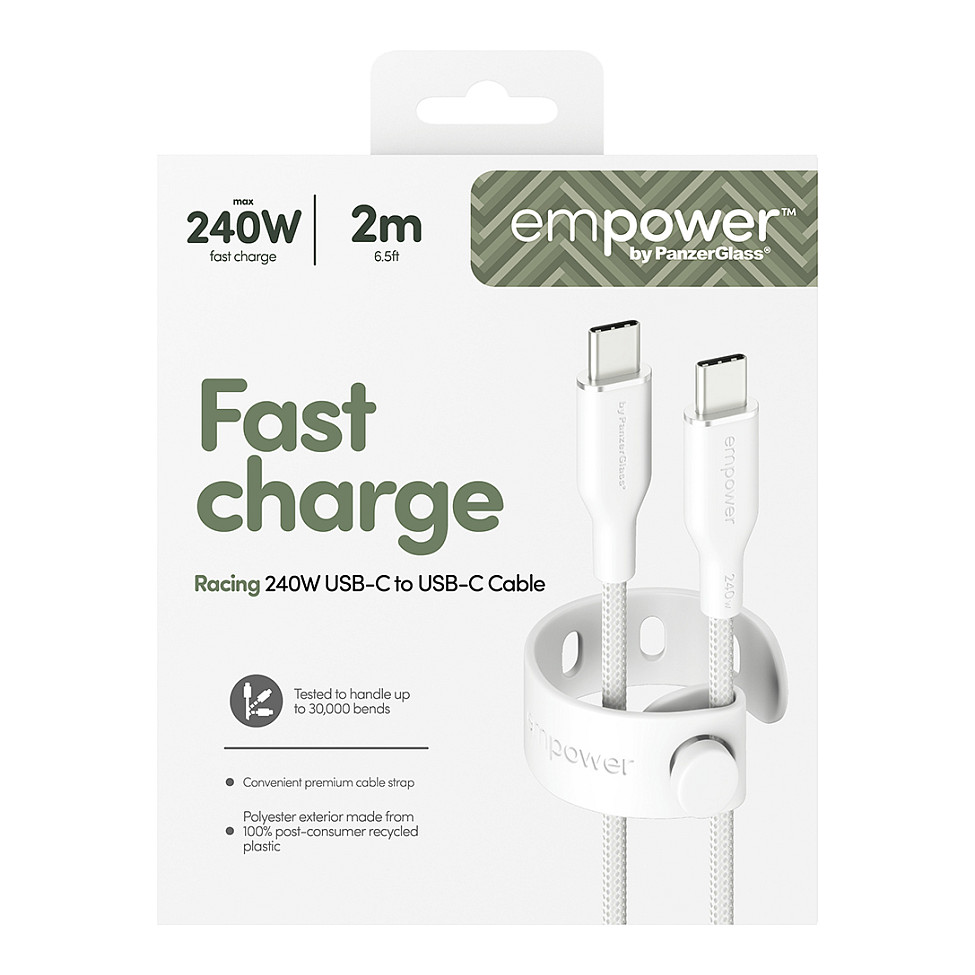 Kabllo empower by PanzerGlass Racing, EM86681, USB-C në USB-C, USB 2.0, 240W, 2 m - Bardhë 3