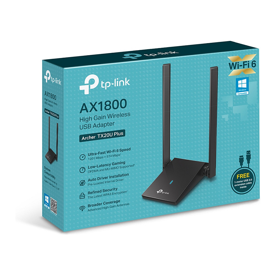 TP-Link Archer TX20U Plus AX1800 Wi-Fi 6 USB Adapter / Dual-Band / 2× High-Gain Antennas / USB 3.0 6