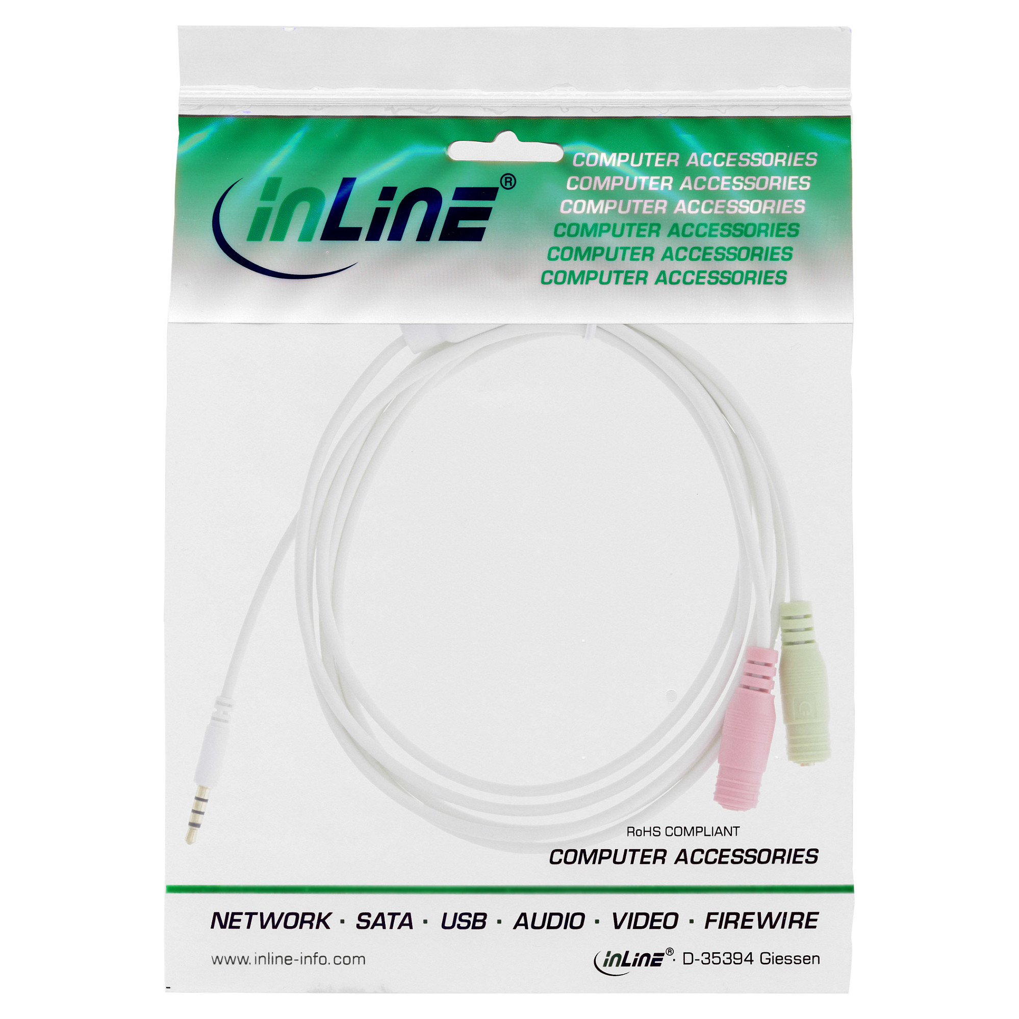 Adapter Audio InLine 99301W, 3.5mm 4-pin në 2x 3.5mm, CTIA, 1m – Bardhë 2